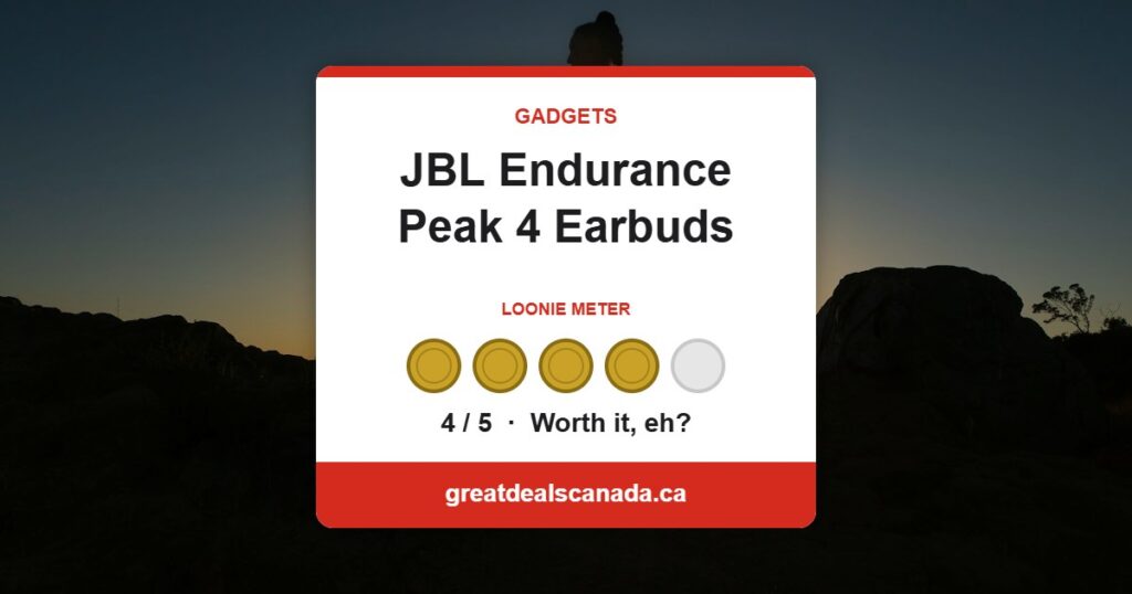 JBL Endurance Peak 4 Earbuds deal, rated 4 out of 5 loonies
