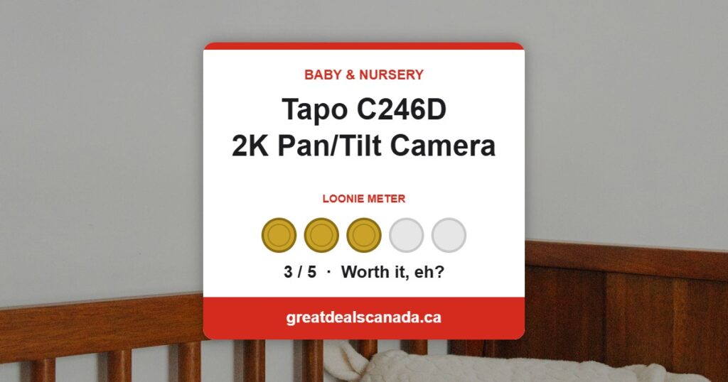 Tapo C246D 2K Pan/Tilt Camera deal, rated 3 out of 5 loonies