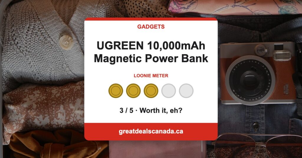 UGREEN 10,000mAh magnetic power bank deal, rated 3 out of 5 loonies
